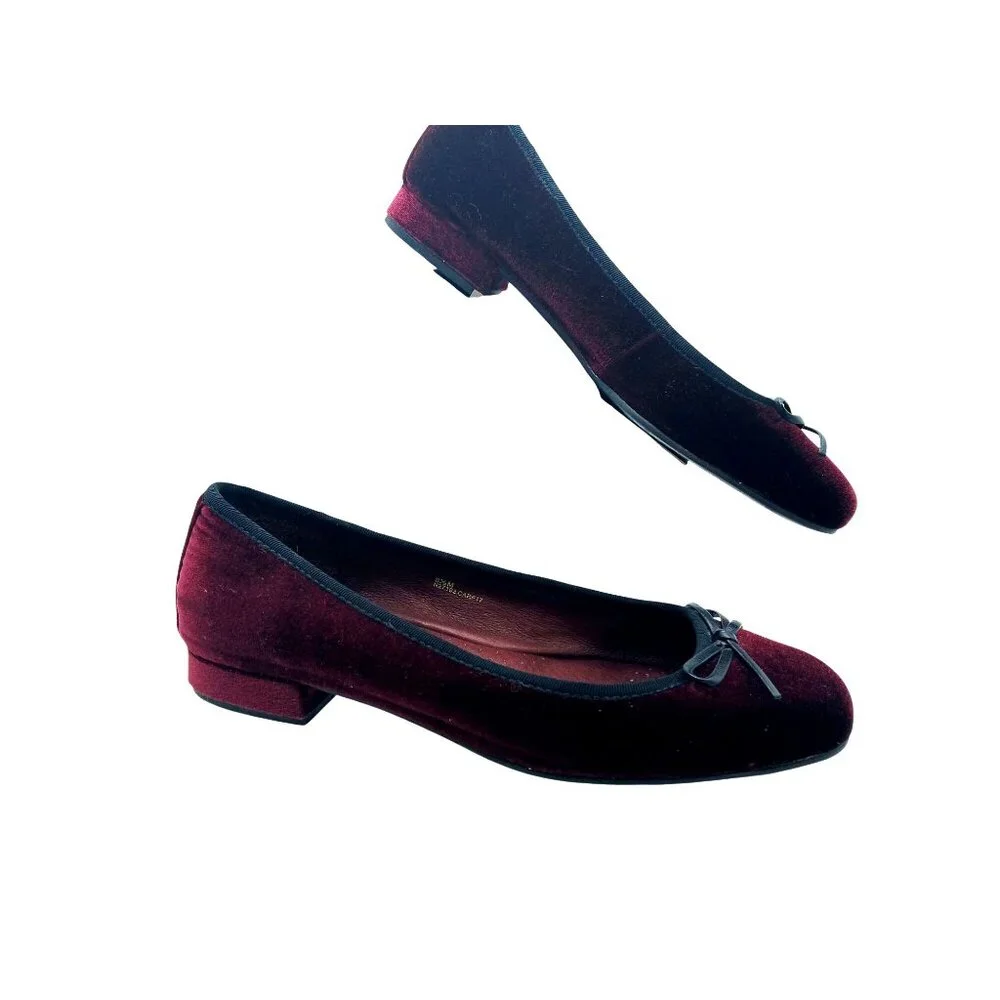 Born Ono Hallada Wine Velvet Ballet Flats Bow Shoes Size 8.5 Stacked Low Heel - Picture 3 of 15